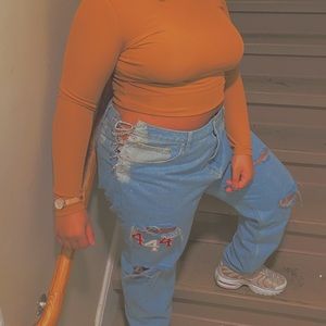 Custom chain patchwork boyfriend jeans